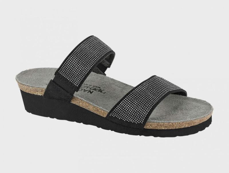 Naot | Bianca-Black w / Silver Rivets / Black Velvet Nubuck