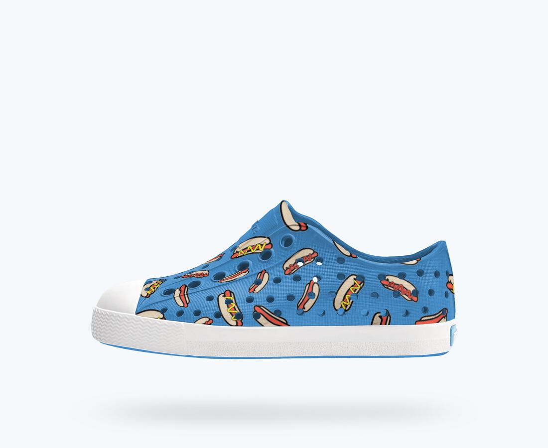 Native Shoes Jefferson Print Child - Resting Blue/ Shell White/ Hot Dogs