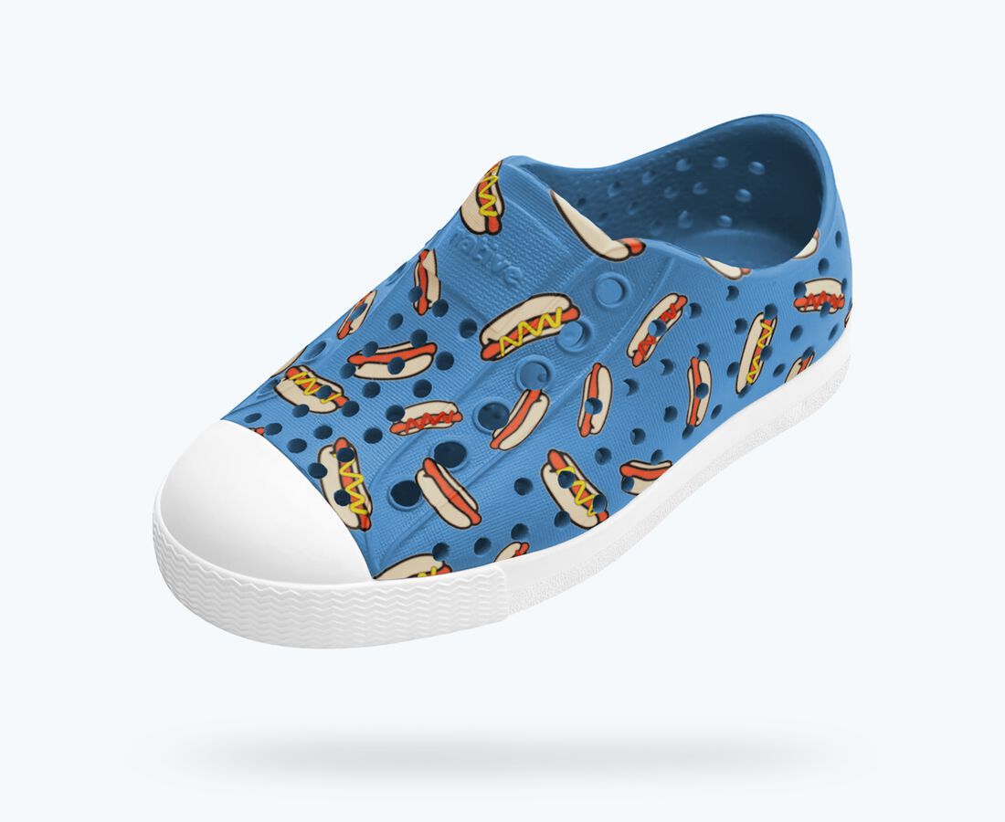 Native Shoes Jefferson Print Child - Resting Blue/ Shell White/ Hot Dogs