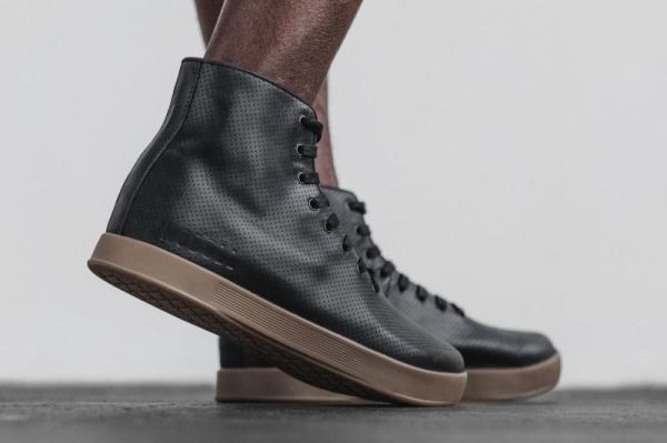 NOBULL MEN'S SHOES HIGH-TOP BLACK DARK GUM LEATHER TRAINER