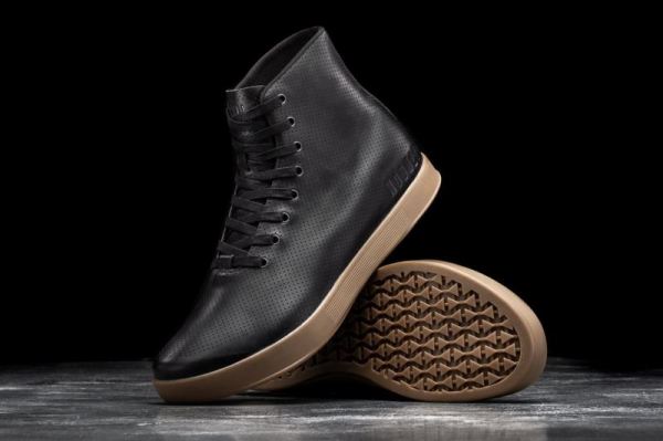 NOBULL MEN'S SHOES HIGH-TOP BLACK DARK GUM LEATHER TRAINER