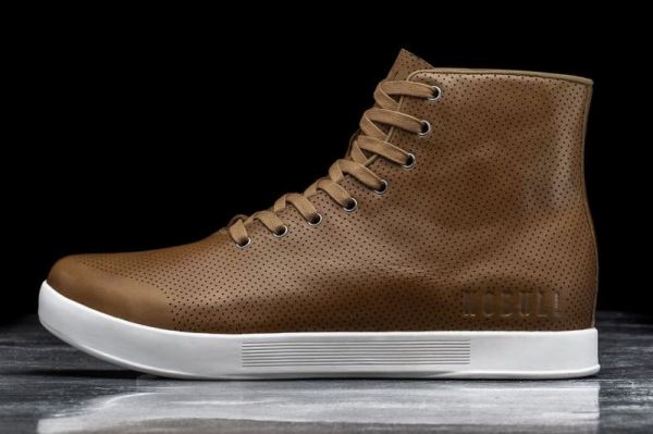 NOBULL MEN'S SHOES HIGH-TOP CHESTNUT LEATHER TRAINER