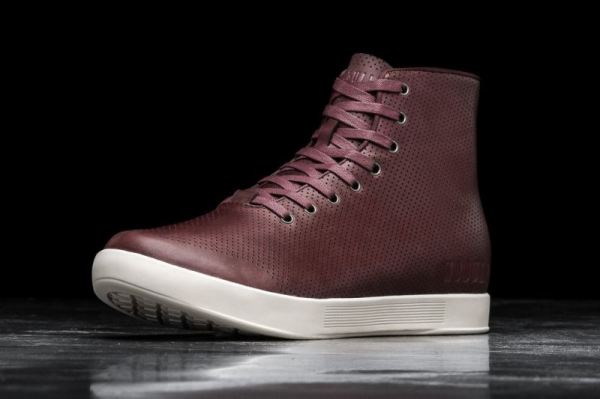 NOBULL MEN'S SHOES HIGH-TOP BURGUNDY LEATHER TRAINER