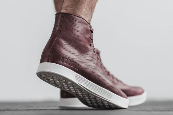 NOBULL MEN'S SHOES HIGH-TOP BURGUNDY LEATHER TRAINER