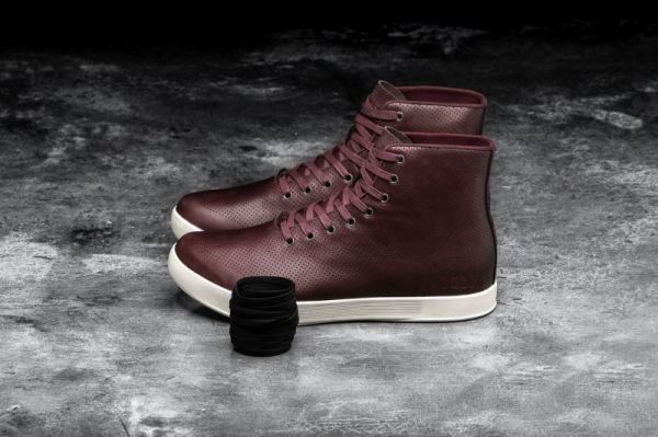 NOBULL MEN'S SHOES HIGH-TOP BURGUNDY LEATHER TRAINER