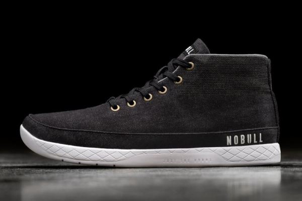 NOBULL MEN'S SHOES BLACK DENIM CANVAS MID TRAINER