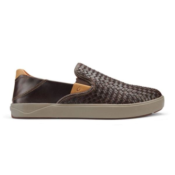 Olukai Men's Lae'ahi Lauhala Leather Slip-On Sneakers - Dark Wood