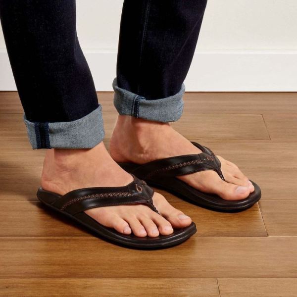 Olukai Men's Mea Ola Leather Beach Sandals - Dark Java