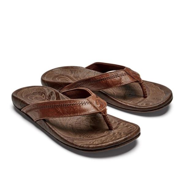 Olukai Men's Hiapo Leather Sandals - Rum / Dark Wood