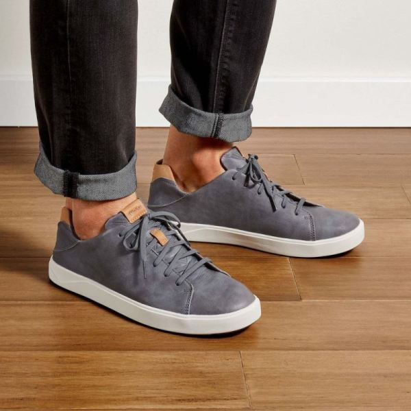 Olukai Men's Lae'ahi Li 'Ili Leather Sneakers - Charcoal