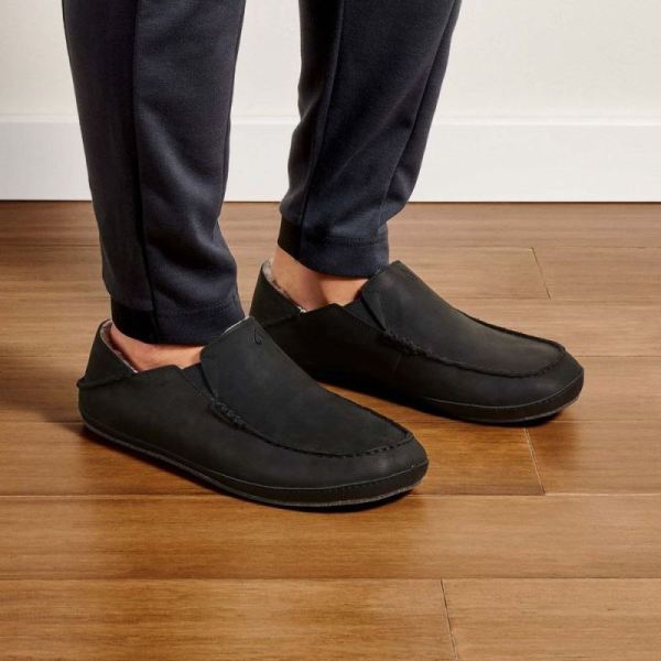 Olukai Men's Moloa Leather Slippers - Onyx