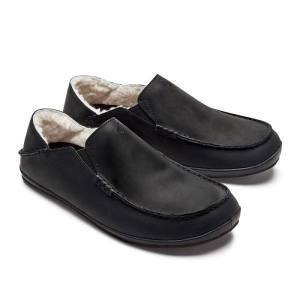 Olukai Men's Moloa Leather Slippers - Onyx