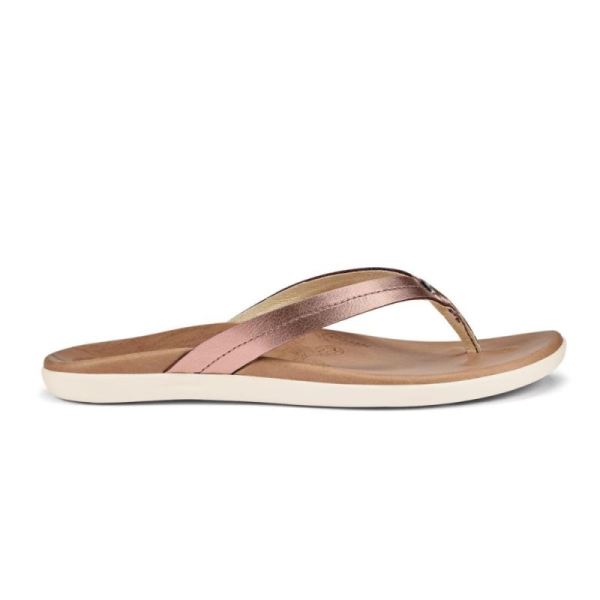 Olukai Women's Honu Leather Flip Flops - Pink Copper / Sahara