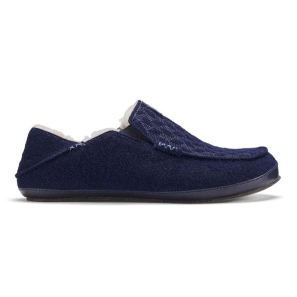 Olukai Men's Moloa Kilohana Wool Slippers - Trench Blue