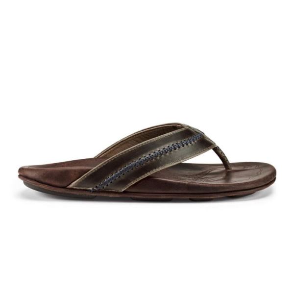 Olukai Men's Mea Ola Leather Sandals - Dark Shadow / Mustang