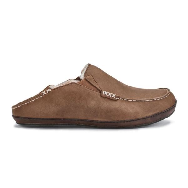 Olukai Men's Moloa Leather Slippers - Toffee / Dark Wood