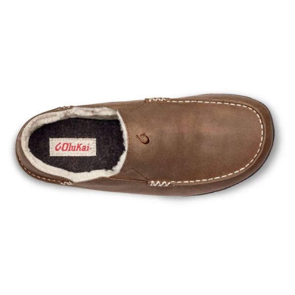 Olukai Men's Moloa Leather Slippers - Toffee / Dark Wood
