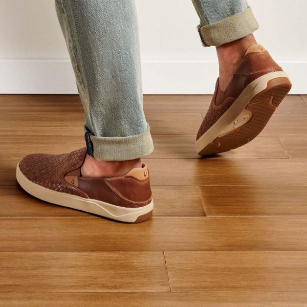 Olukai Men's Lae'ahi Lauhala Leather Slip-On Sneakers - Fox