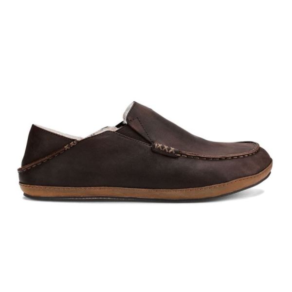 Olukai Men's Moloa Leather Slippers - Dark Wood