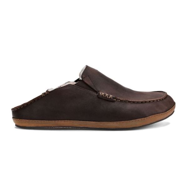 Olukai Men's Moloa Leather Slippers - Dark Wood