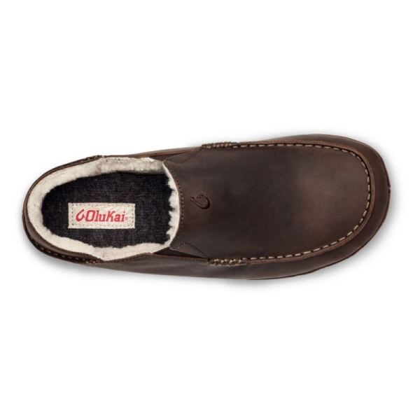 Olukai Men's Moloa Leather Slippers - Dark Wood