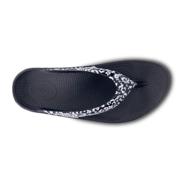 Oofos Women's OOlala Limited Sandal - Black & White Leopard