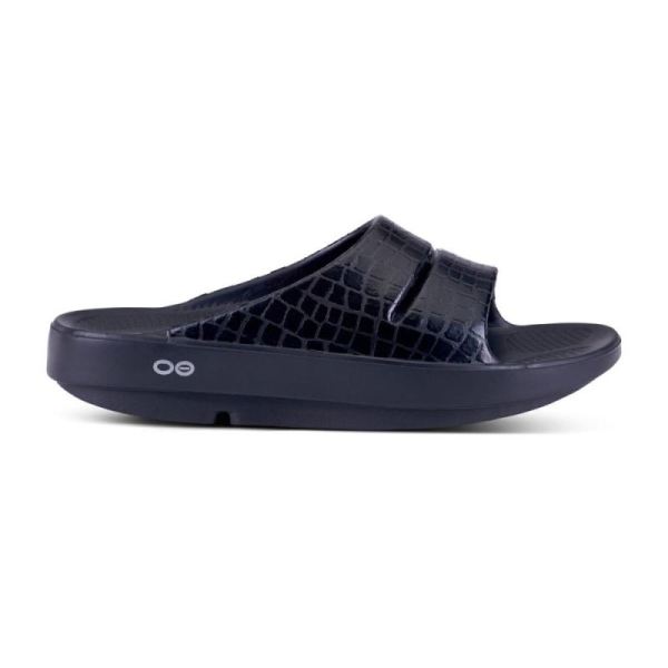 Oofos Women's OOahh Luxe Slide Sandal - Black Gator