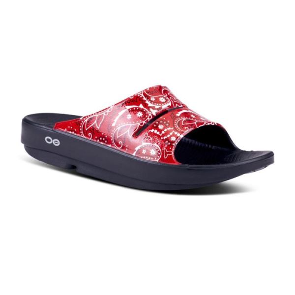 Oofos Women's OOahh Luxe Slide Sandal - Red Bandana