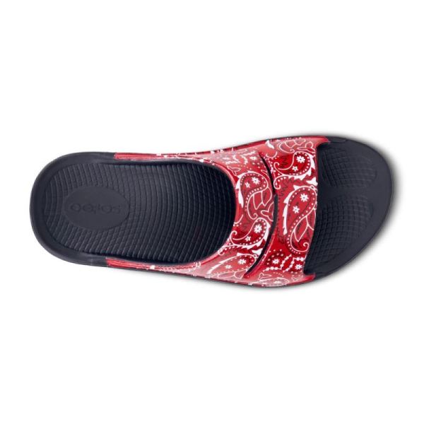 Oofos Women's OOahh Luxe Slide Sandal - Red Bandana