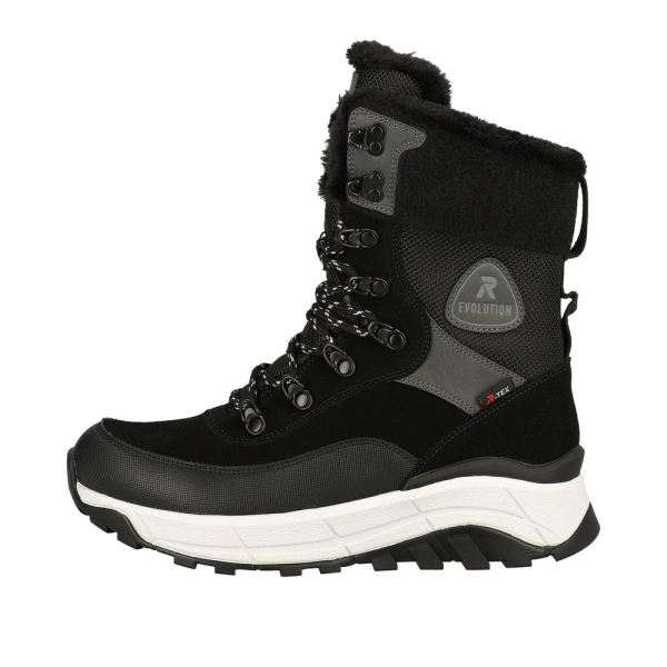 Rieker EVOLUTION Suede Leather Women's Mid Height Boots | W0066 Mid-height Boots - Fiber Grip - Black Combination | Free Delivery
