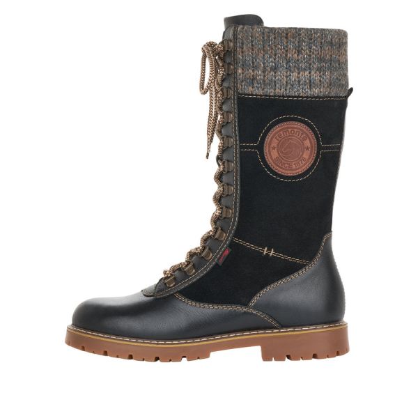 Remonte Suede Leather Women'S' Tall Boots | D9375 Tall Boots Athleisure Boots - Black Combination | Free Delivery