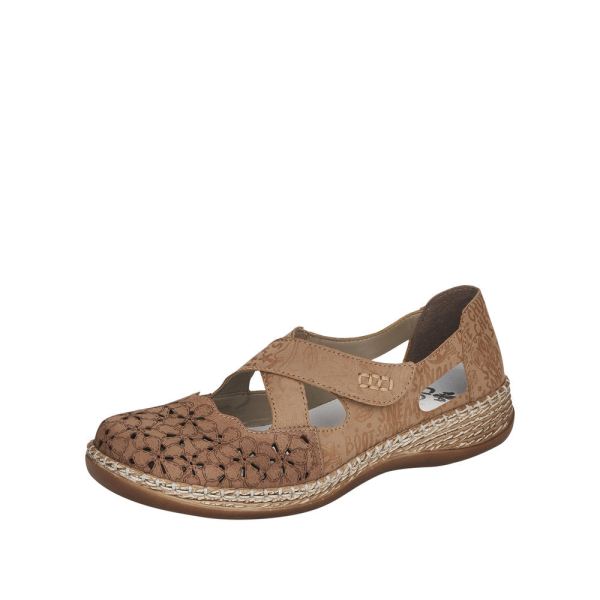Rieker Women's shoes | Style 464H4 Casual Ballerina with Strap - Beige | Free Delivery