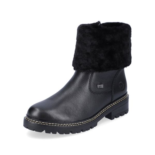 Remonte Leather Women's mid height boots| D0B71 Mid-height BootsFiber Grip - Black | Free Delivery