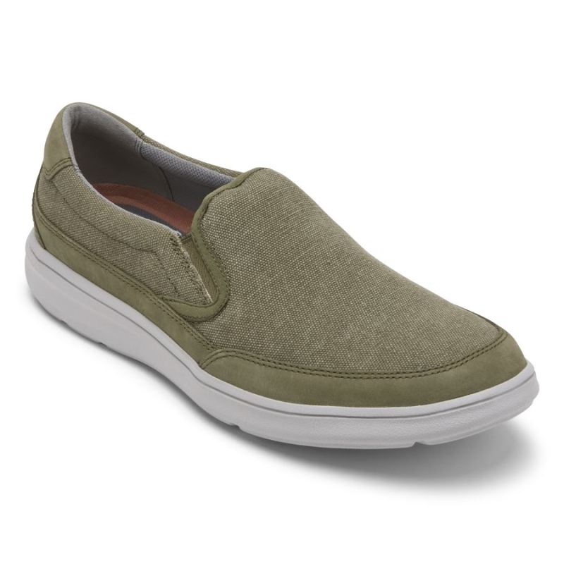 ROCKPORT - MEN'S BECKWITH SLIP-ON-OLIVE CANVAS/NUBUCK