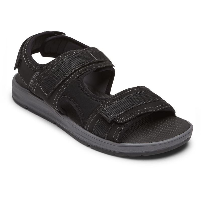 ROCKPORT - MEN'S LUCKY BAY SPORT 3 STRAP SANDAL-BLACK