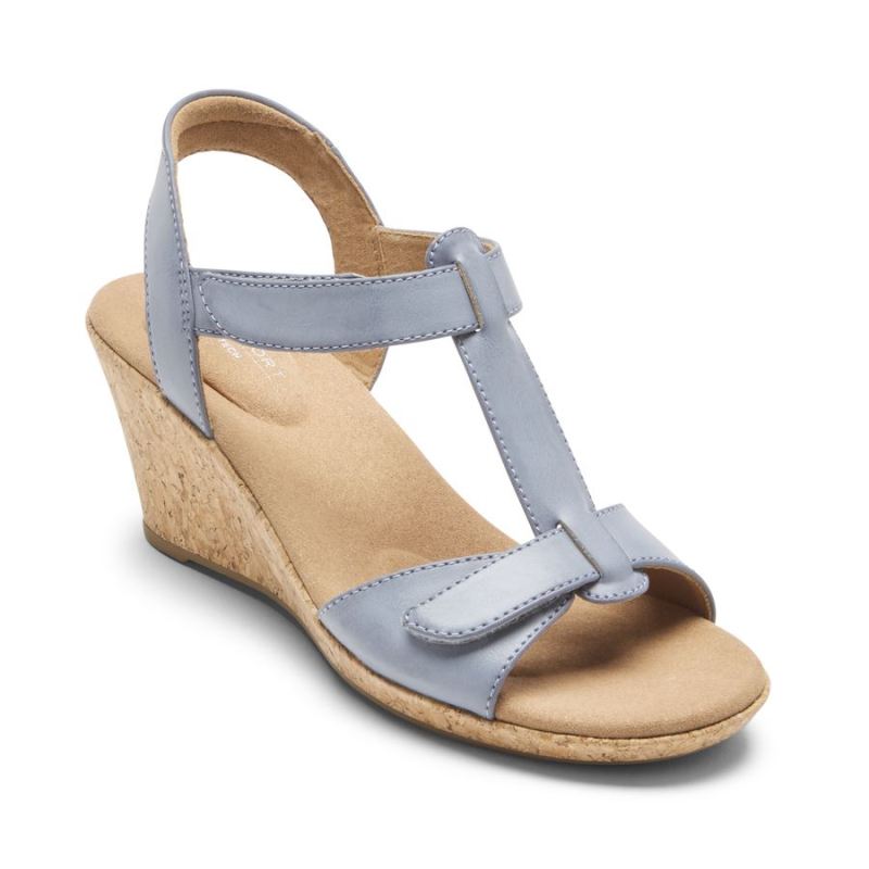 ROCKPORT - WOMEN'S BLANCA T-STRAP SANDAL-BLUE CHAMBRAY