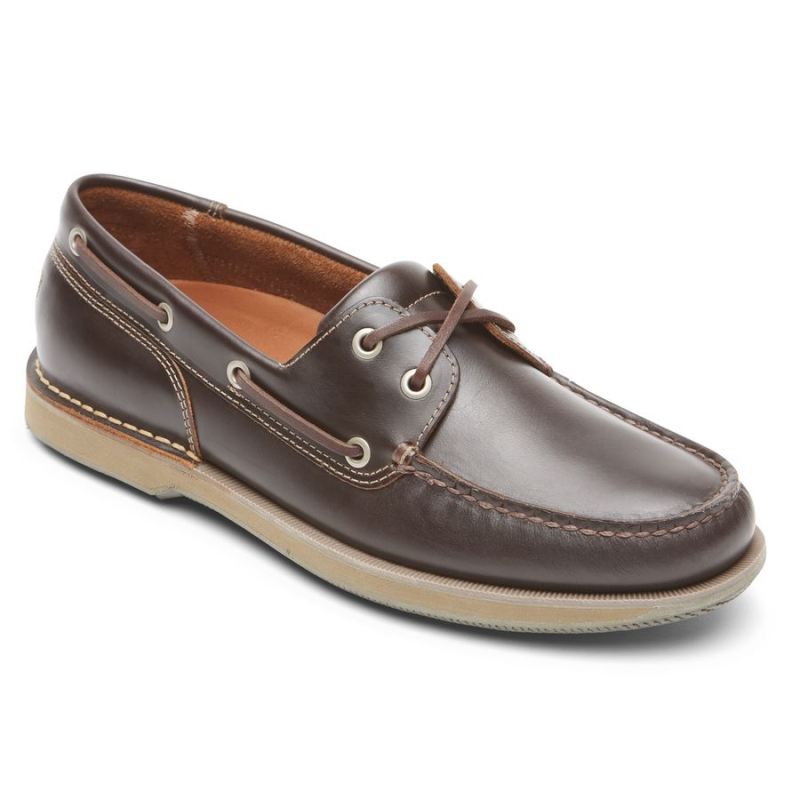 ROCKPORT - MEN'S PERTH BOAT SHOE-BEESWAX/DARK BROWN L