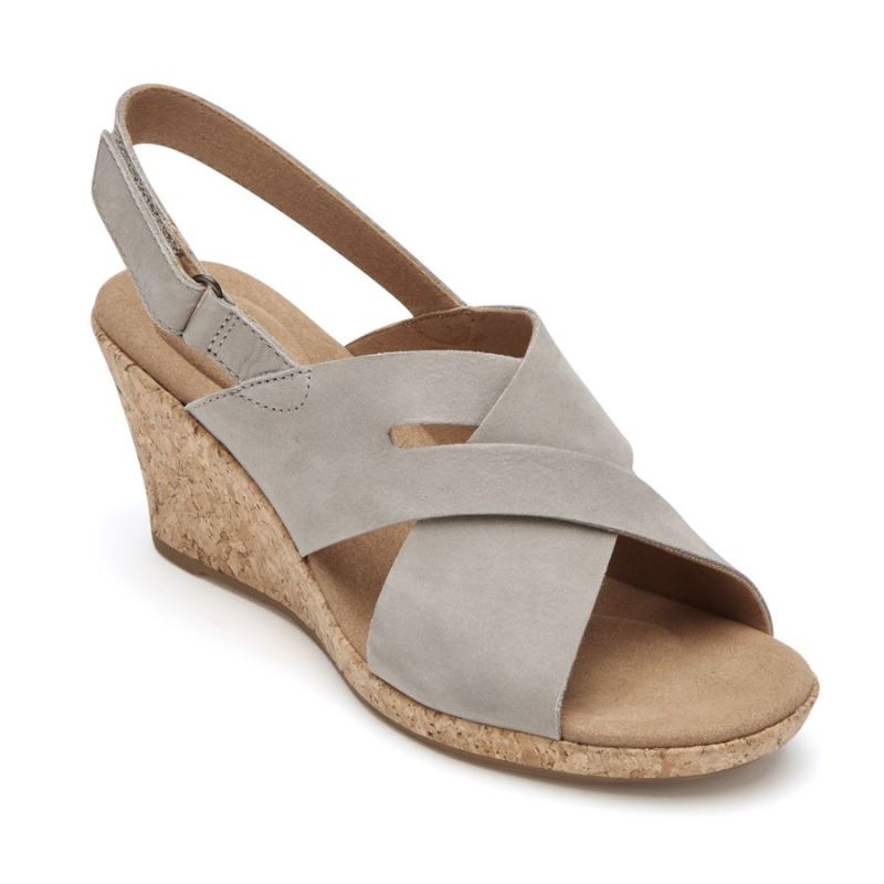 ROCKPORT - WOMEN'S BRIAH SLOT SLINGBACK SANDAL-DOVE NUBUCK