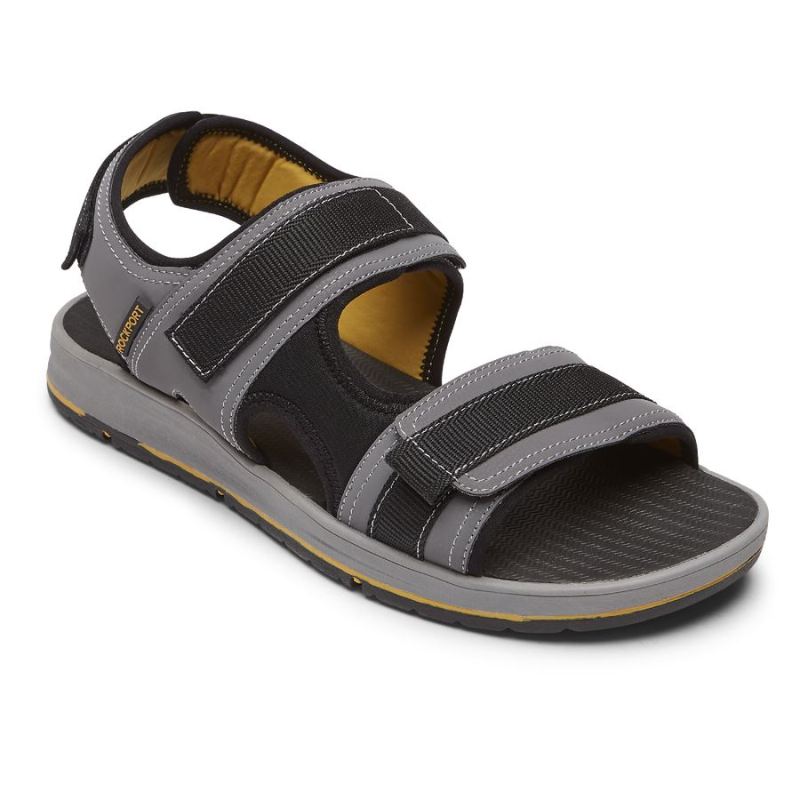 ROCKPORT - MEN'S LUCKY BAY SPORT 3 STRAP SANDAL-GREY