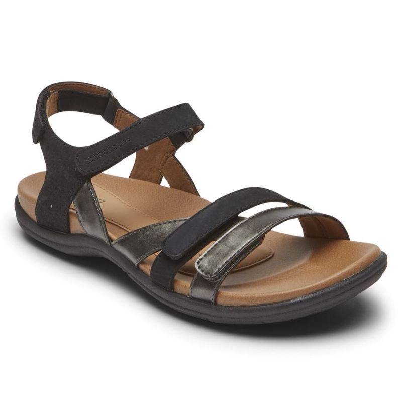 ROCKPORT - WOMEN'S COBB HILL RUBEY 3-STRAP SANDAL-BLACK