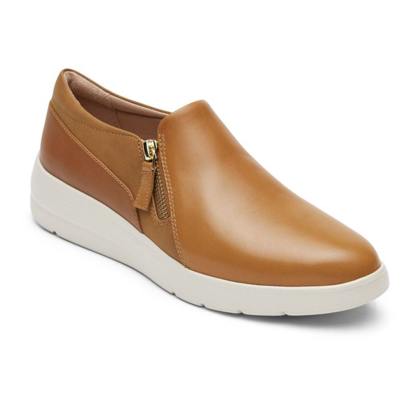 ROCKPORT - WOMEN'S TOTAL MOTION LILLIE SIDE ZIP SNEAKER-HONEY