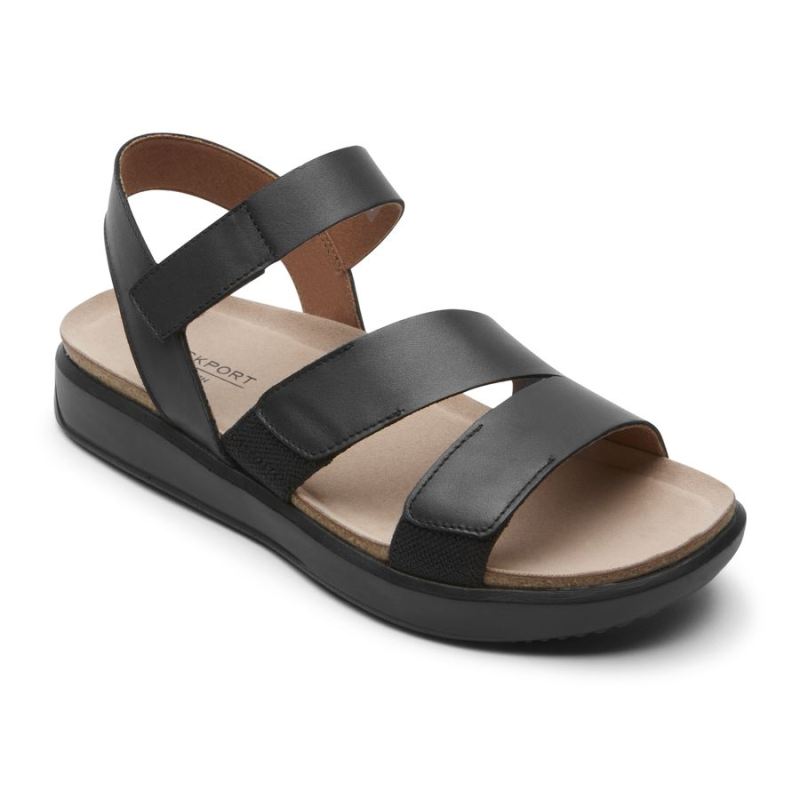 ROCKPORT - WOMEN'S KELLS BAY 3-STRAP SANDAL-BLACK
