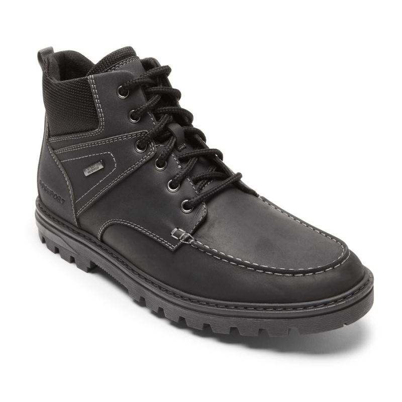 ROCKPORT - MEN'S WEATHER READY MOC TOE BOOT-WATERPROOF-BLACK LEATHER/SUEDE