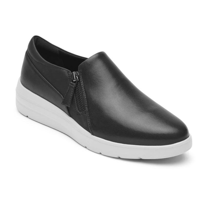 ROCKPORT - WOMEN'S TOTAL MOTION LILLIE SIDE ZIP SNEAKER-BLACK