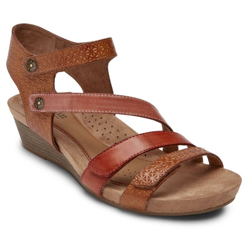 ROCKPORT - WOMEN'S COBB HILL HOLLYWOOD 4-STRAP SANDAL-TAN MULTI