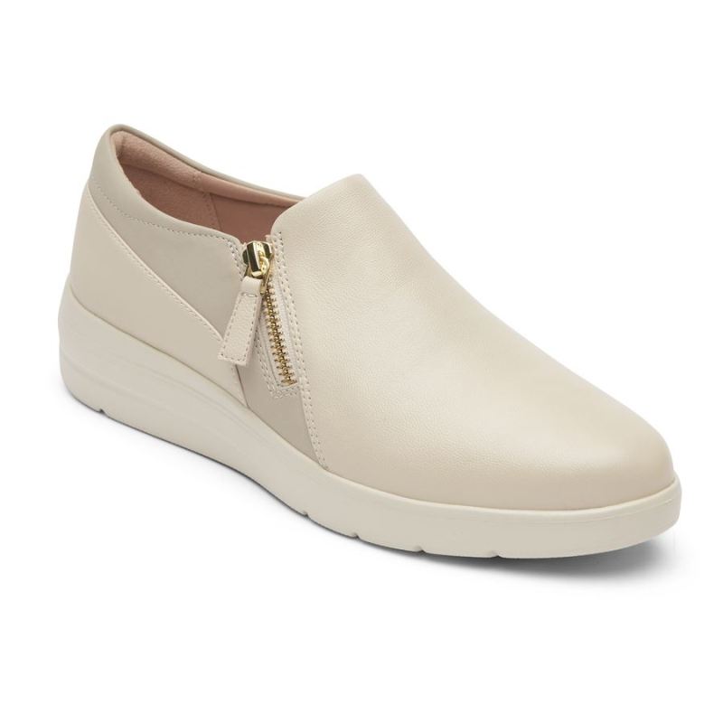 ROCKPORT - WOMEN'S TOTAL MOTION LILLIE SIDE ZIP SNEAKER-VANILLA