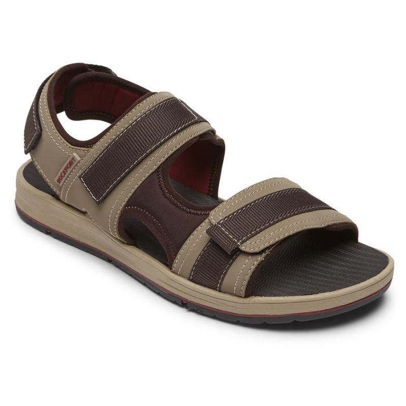 ROCKPORT - MEN'S LUCKY BAY SPORT 3 STRAP SANDAL-TAN