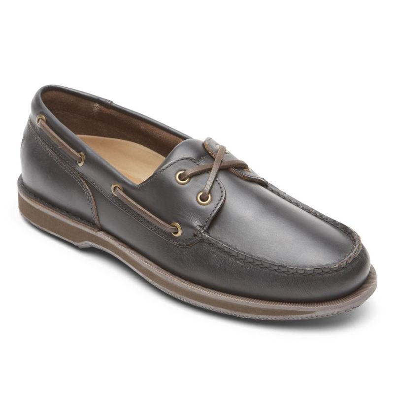 ROCKPORT - MEN'S PERTH BOAT SHOE-DARK BROWN PULL UP