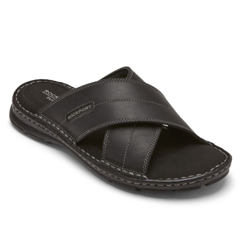 ROCKPORT - DARWYN CROSS BAND SLIDE SANDAL-BLACK LEATHER II