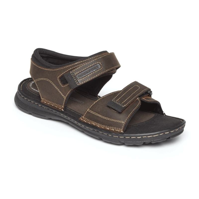 ROCKPORT - MEN'S DARWYN QUARTER-STRAP SANDAL-BROWN II LEATHER